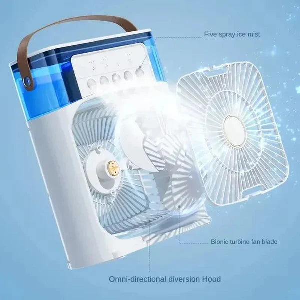 Portable Mini Air Cooler Fan with Mist – Ultra-Quiet Cooling Fan with Water Tank & Night Mode