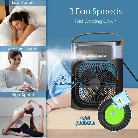 Portable Mini Air Cooler Fan with Mist – Ultra-Quiet Cooling Fan with Water Tank & Night Mode