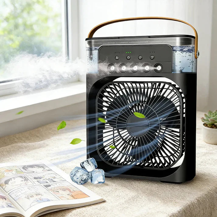 Portable Mini Air Cooler Fan with Mist – Ultra-Quiet Cooling Fan with Water Tank & Night Mode