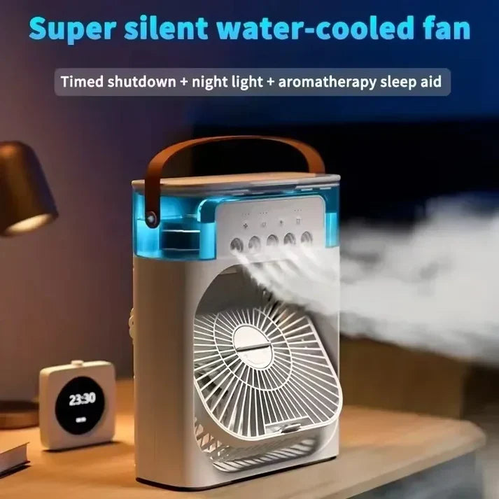 Portable Mini Air Cooler Fan with Mist – Ultra-Quiet Cooling Fan with Water Tank & Night Mode